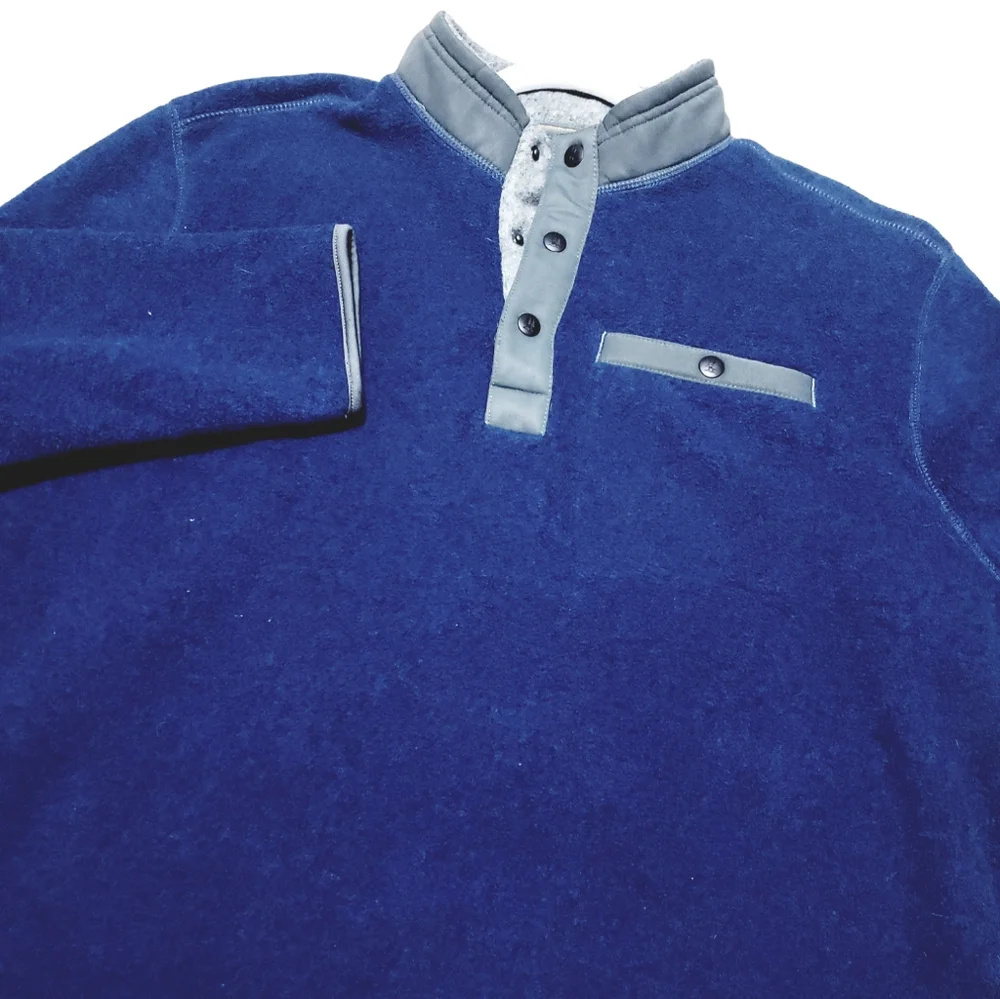 GH Bass Men's‎ Fleece Blue Quarter Snap Pull-over Size XL